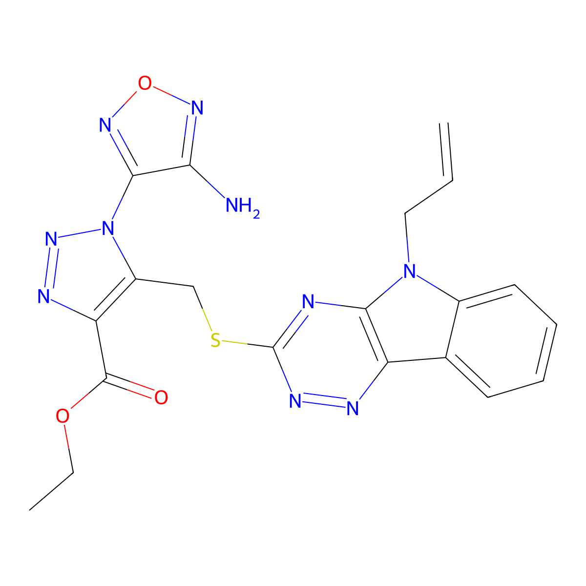 Ethyl 5-{[(5-allyl-5H-[1,2,4]triazino[5,6-b]indol-3-yl)sulfanyl]methyl}-1-(4-amino-1,2,5-oxadiazol-3-yl)-1H-1,2,3-triazole-4-carboxylate molecular structure, CAS 312519-25-8