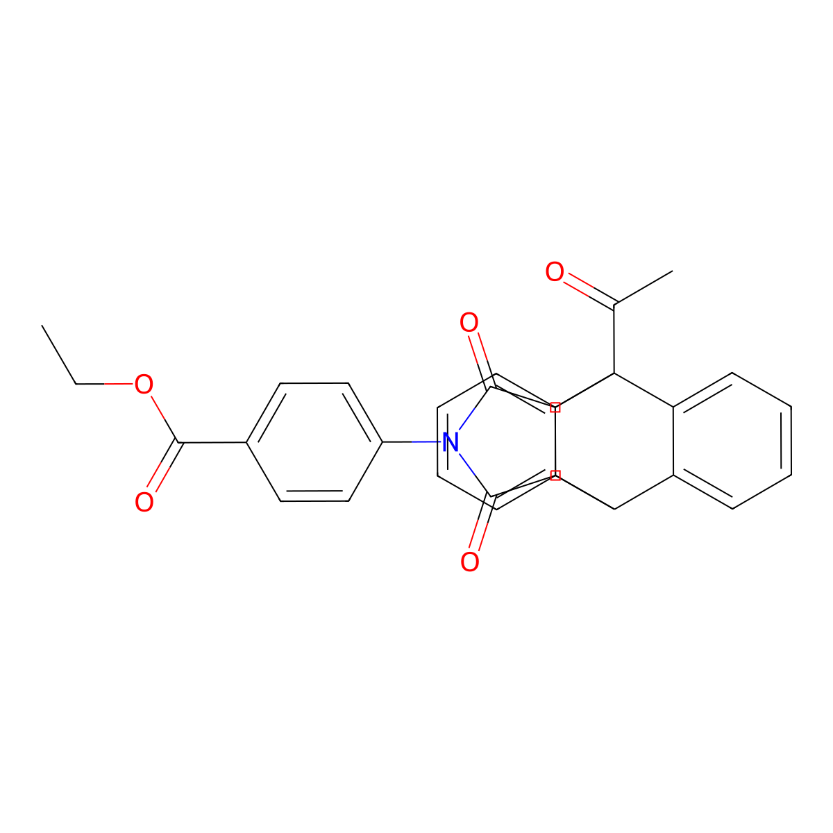 Ethyl 4-(1-acetyl-16,18-dioxo-17-azapentacyclo[6.6.5.0~2,7~.0~9,14~.0~15,19~]nonadeca-2,4,6,9,11,13-hexaen-17-yl)benzoate (non-preferred name) molecular structure, CAS 312519-27-0