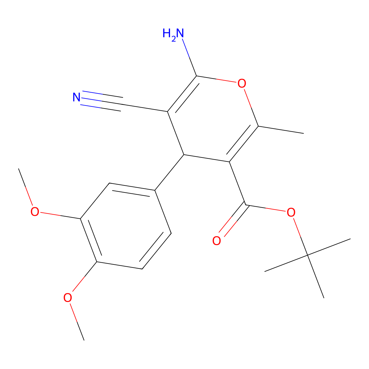 tert-butyl 6-amino-5-cyano-4-(3,4-dimethoxyphenyl)-2-methyl-4H-pyran-3-carboxylate molecular structure, CAS 312519-54-3