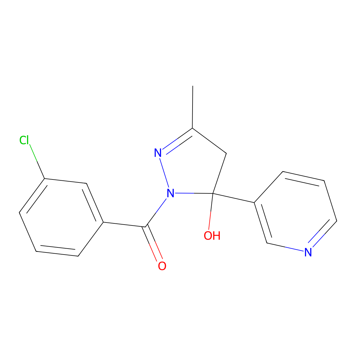 (3-chlorophenyl)-(5-hydroxy-3-methyl-5-pyridin-3-yl-4H-pyrazol-1-yl)methanone molecular structure, CAS 312521-67-8