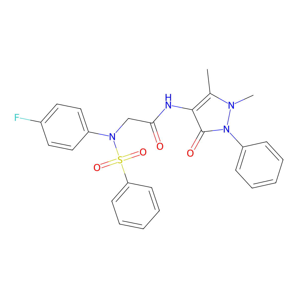 2-[N-(benzenesulfonyl)-4-fluoroanilino]-N-(1,5-dimethyl-3-oxo-2-phenylpyrazol-4-yl)acetamide molecular structure, CAS 312521-99-6