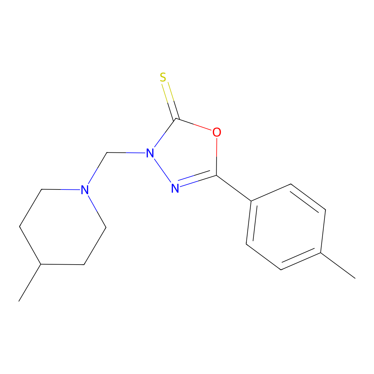 5-(4-Methylphenyl)-3-[(4-methylpiperidin-1-yl)methyl]-1,3,4-oxadiazole-2-thione molecular structure, CAS 312522-41-1