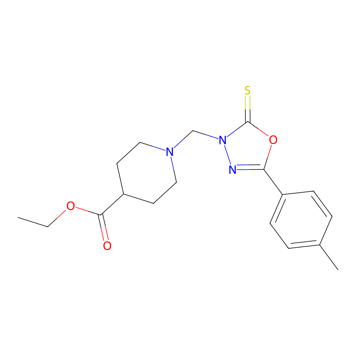ethyl 1-((2-thioxo-5-(p-tolyl)-1,3,4-oxadiazol-3(2H)-yl)methyl)piperidine-4-carboxylate molecular structure, CAS 312522-98-8