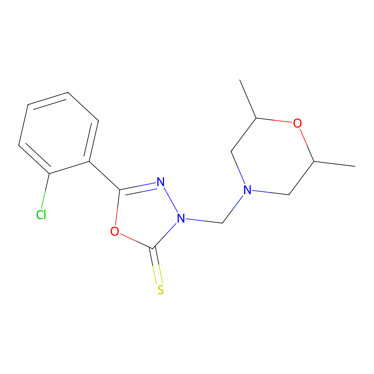 5-(2-Chlorophenyl)-3-((2,6-dimethyl-4-morpholinyl)methyl)-1,3,4-oxadiazole-2(3H)-thione molecular structure, CAS 312523-03-8