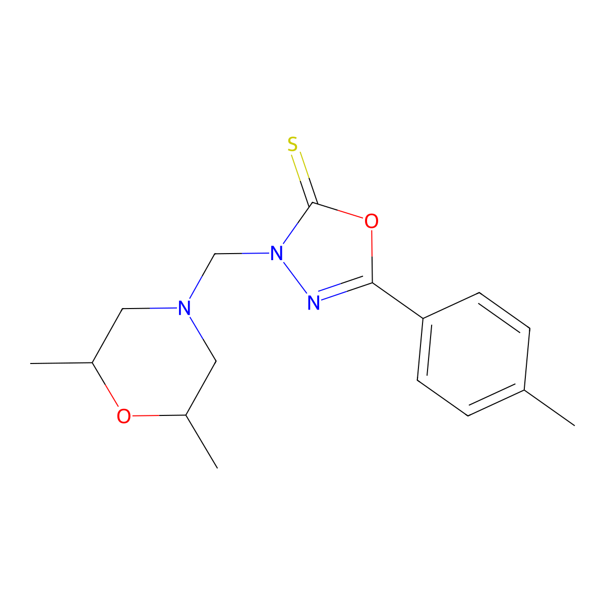 3-[(2,6-Dimethylmorpholin-4-yl)methyl]-5-(4-methylphenyl)-1,3,4-oxadiazole-2-thione molecular structure, CAS 312523-04-9