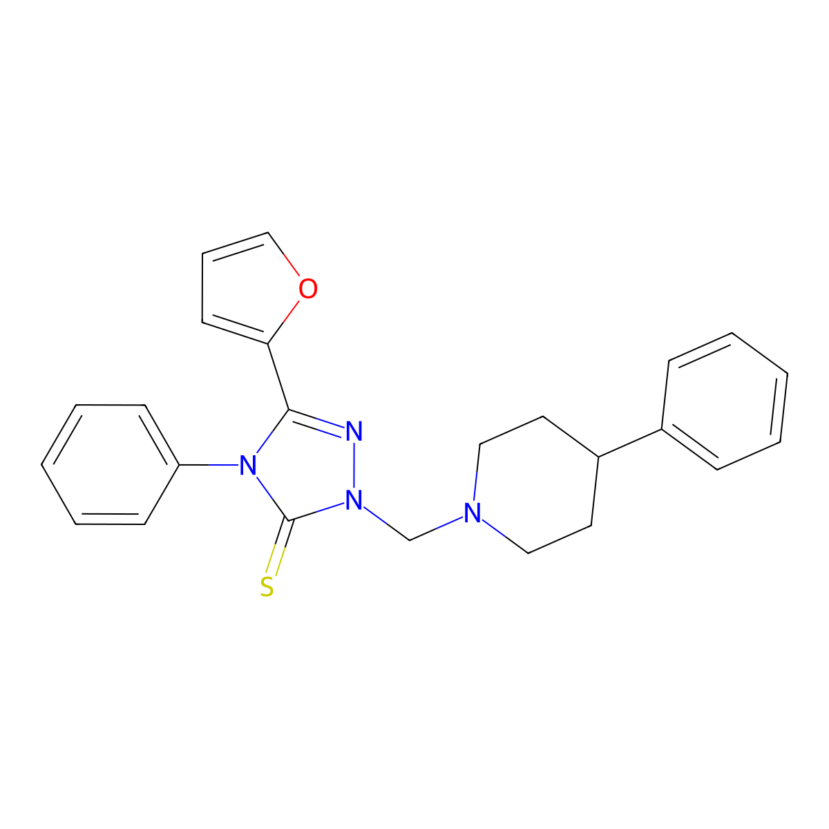5-(Furan-2-yl)-4-phenyl-2-[(4-phenylpiperidin-1-yl)methyl]-1,2,4-triazole-3-thione molecular structure, CAS 312523-05-0