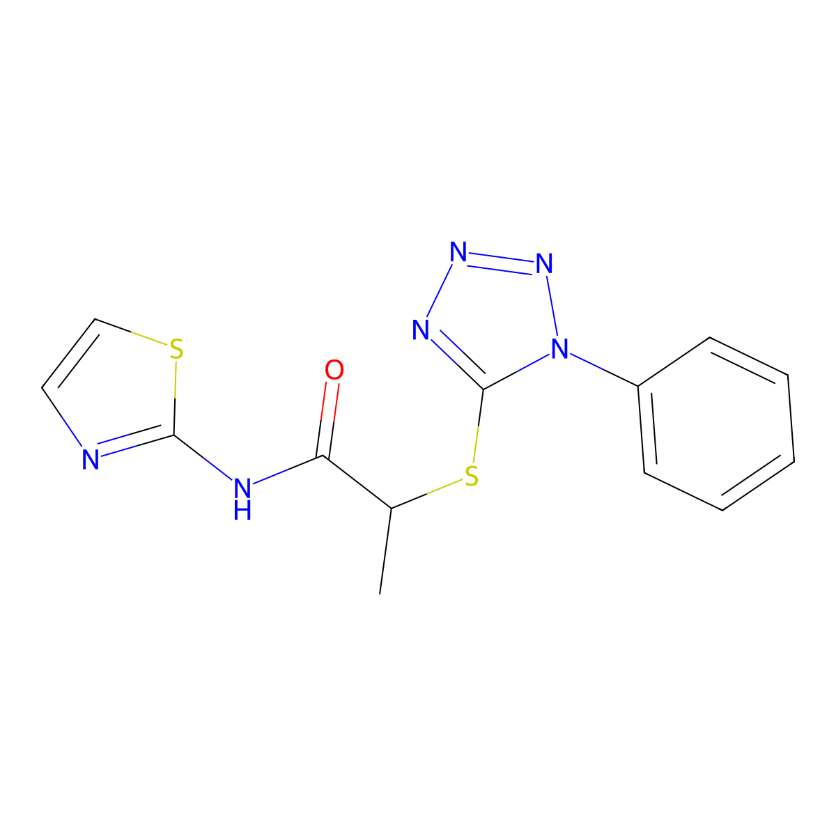 2-(1-phenyltetrazol-5-yl)sulfanyl-N-(1,3-thiazol-2-yl)propanamide molecular structure, CAS 312523-48-1