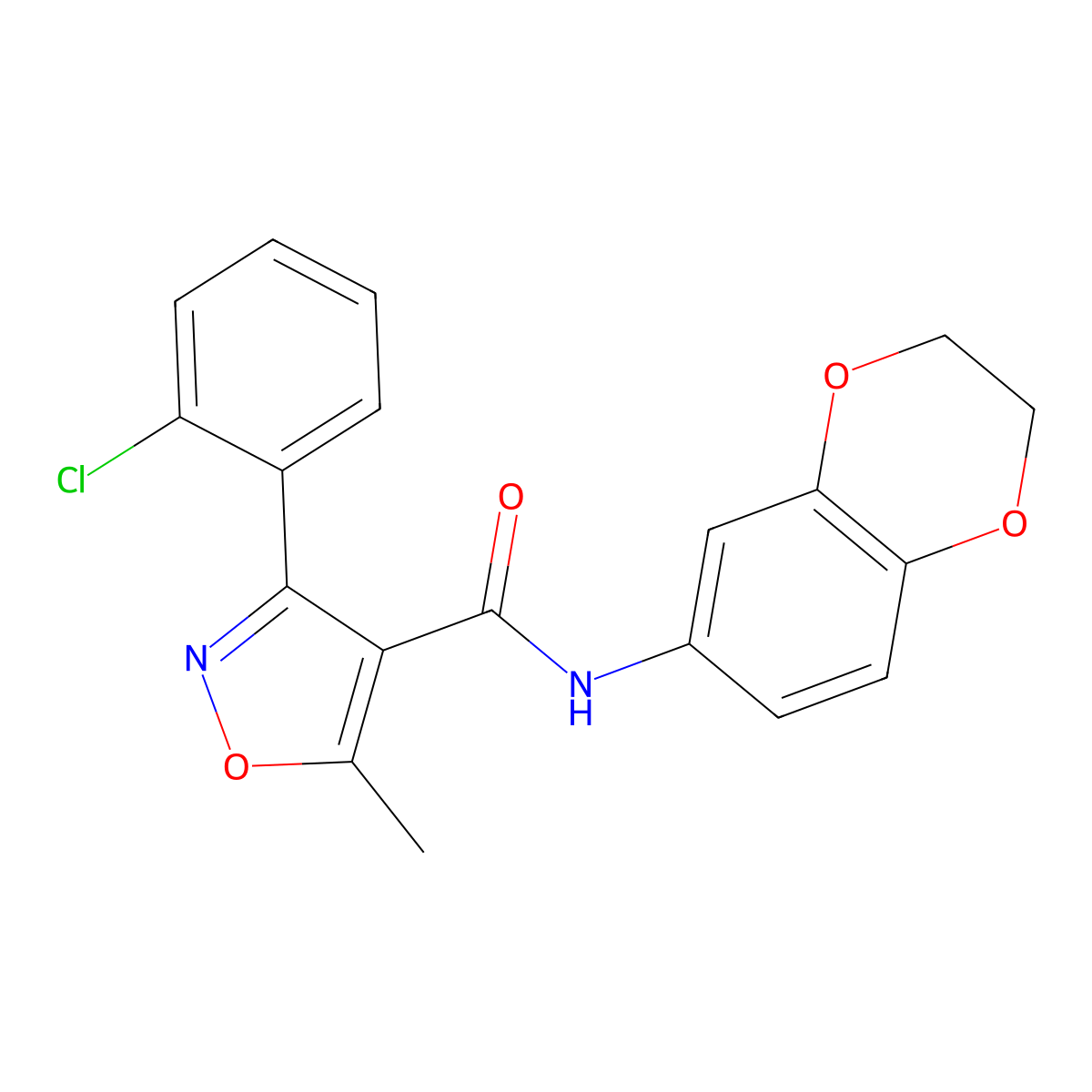 3-(2-chlorophenyl)-N-(2,3-dihydro-1,4-benzodioxin-6-yl)-5-methyl-1,2-oxazole-4-carboxamide molecular structure, CAS 312523-52-7
