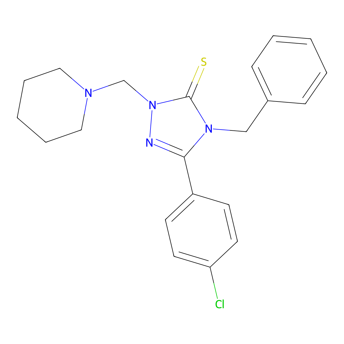 4-Benzyl-5-(4-chlorophenyl)-2-(piperidin-1-ylmethyl)-1,2,4-triazole-3-thione molecular structure, CAS 312523-59-4