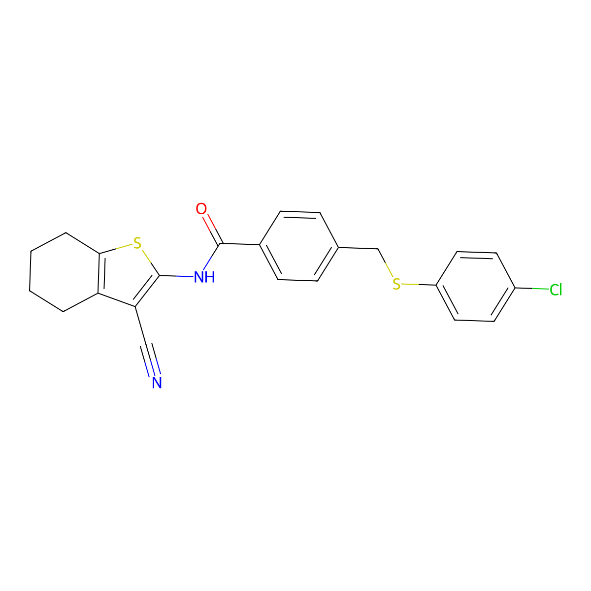 4-{[(4-chlorophenyl)sulfanyl]methyl}-N-(3-cyano-4,5,6,7-tetrahydro-1-benzothien-2-yl)benzamide molecular structure, CAS 312523-89-0