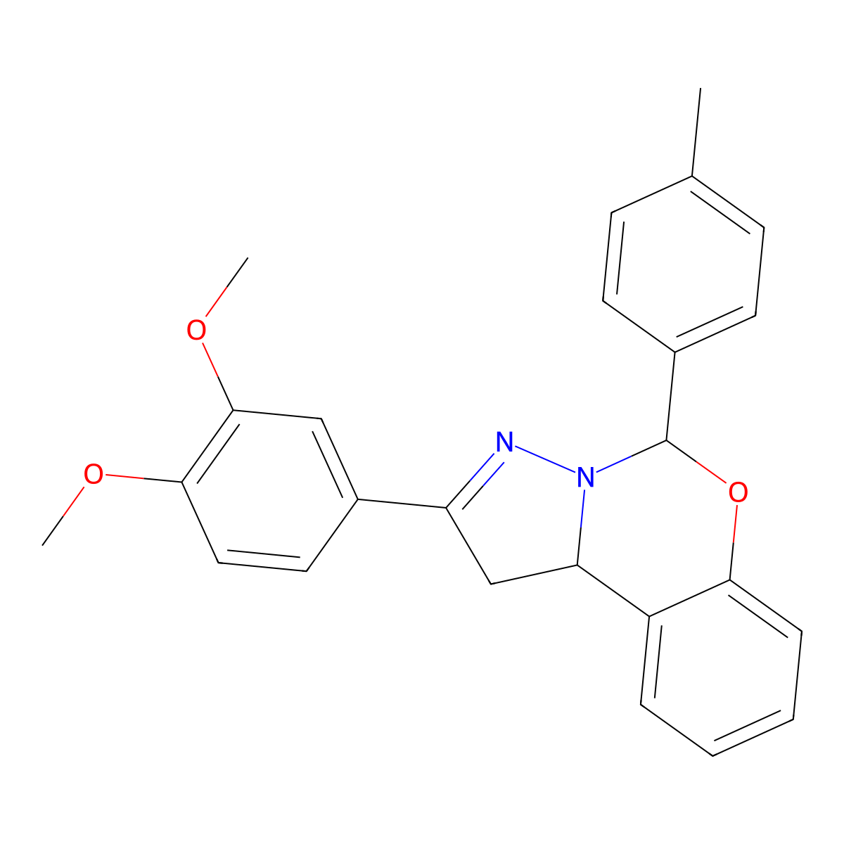 2-(3,4-Dimethoxyphenyl)-5-(4-methylphenyl)-1,10b-dihydropyrazolo[1,5-c][1,3]benzoxazine molecular structure, CAS 312526-27-5