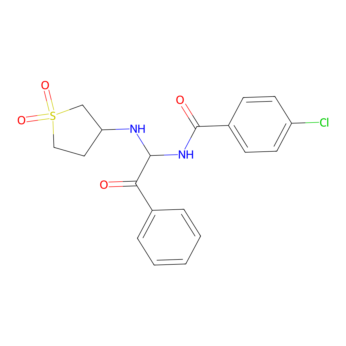 4-chloro-N-{1-[(1,1-dioxidotetrahydrothien-3-yl)amino]-2-oxo-2-phenylethyl}benzamide molecular structure, CAS 312526-29-7