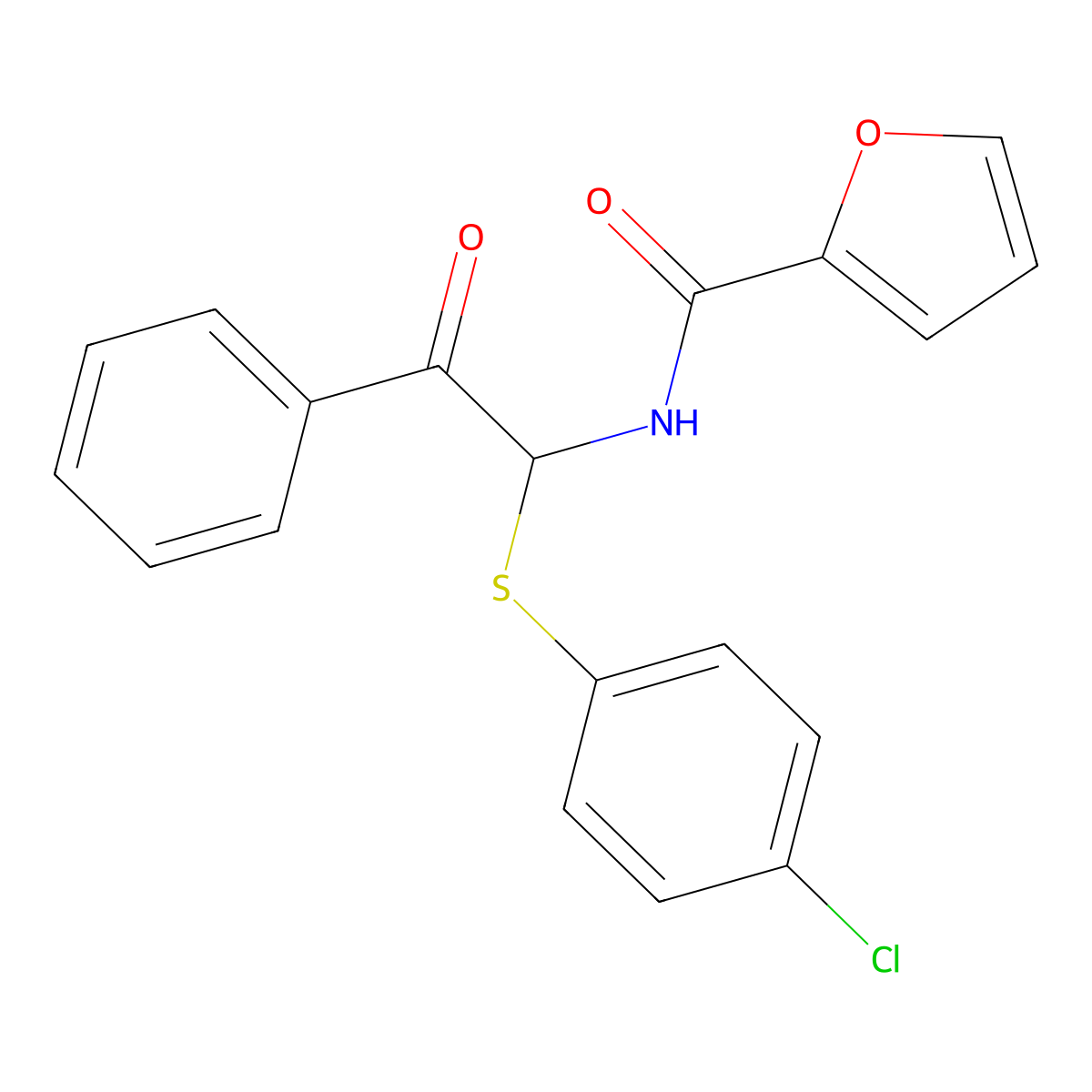 N-{1-[(4-chlorophenyl)sulfanyl]-2-oxo-2-phenylethyl}furan-2-carboxamide molecular structure, CAS 312526-34-4