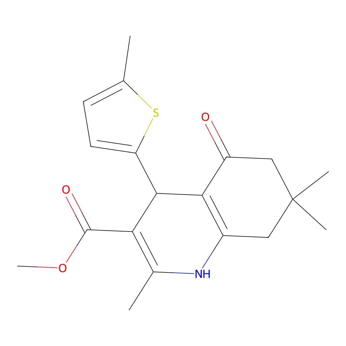 Methyl 2,7,7-trimethyl-4-(5-methylthiophen-2-yl)-5-oxo-1,4,5,6,7,8-hexahydroquinoline-3-carboxylate molecular structure, CAS 312526-41-3