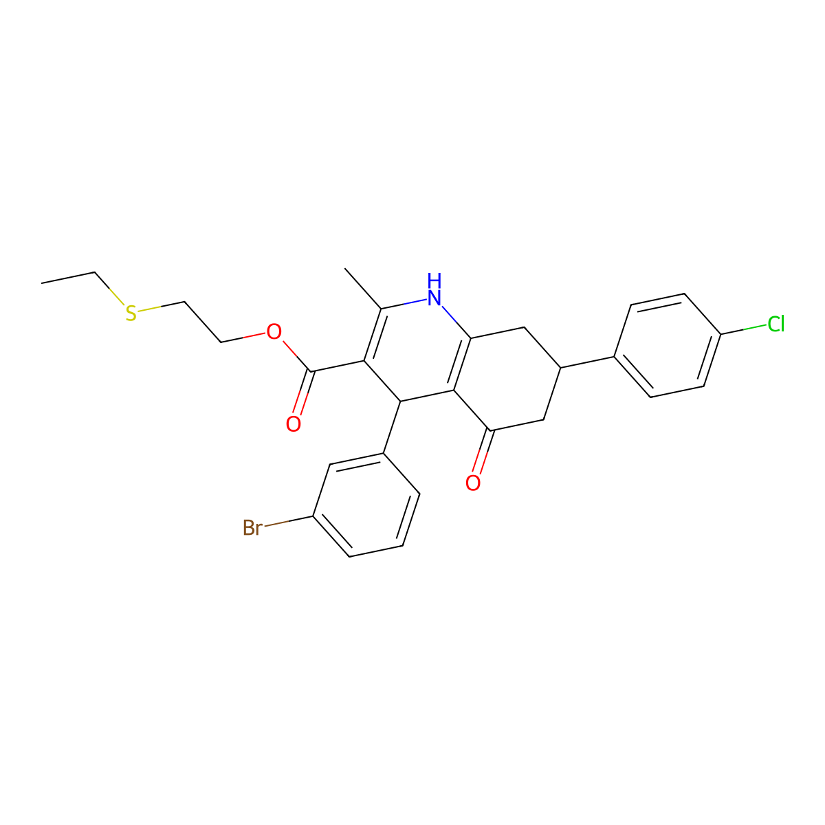 2-(Ethylsulfanyl)ethyl 4-(3-bromophenyl)-7-(4-chlorophenyl)-2-methyl-5-oxo-1,4,5,6,7,8-hexahydroquinoline-3-carboxylate molecular structure, CAS 312526-58-2
