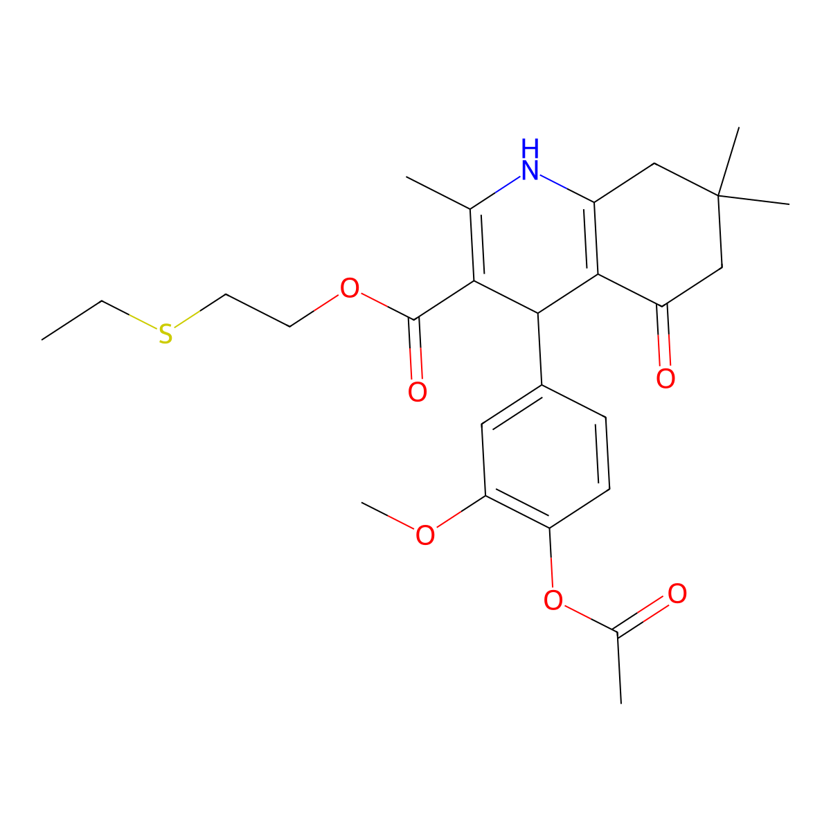 2-(Ethylsulfanyl)ethyl 4-[4-(acetyloxy)-3-methoxyphenyl]-2,7,7-trimethyl-5-oxo-1,4,5,6,7,8-hexahydroquinoline-3-carboxylate molecular structure, CAS 312526-59-3