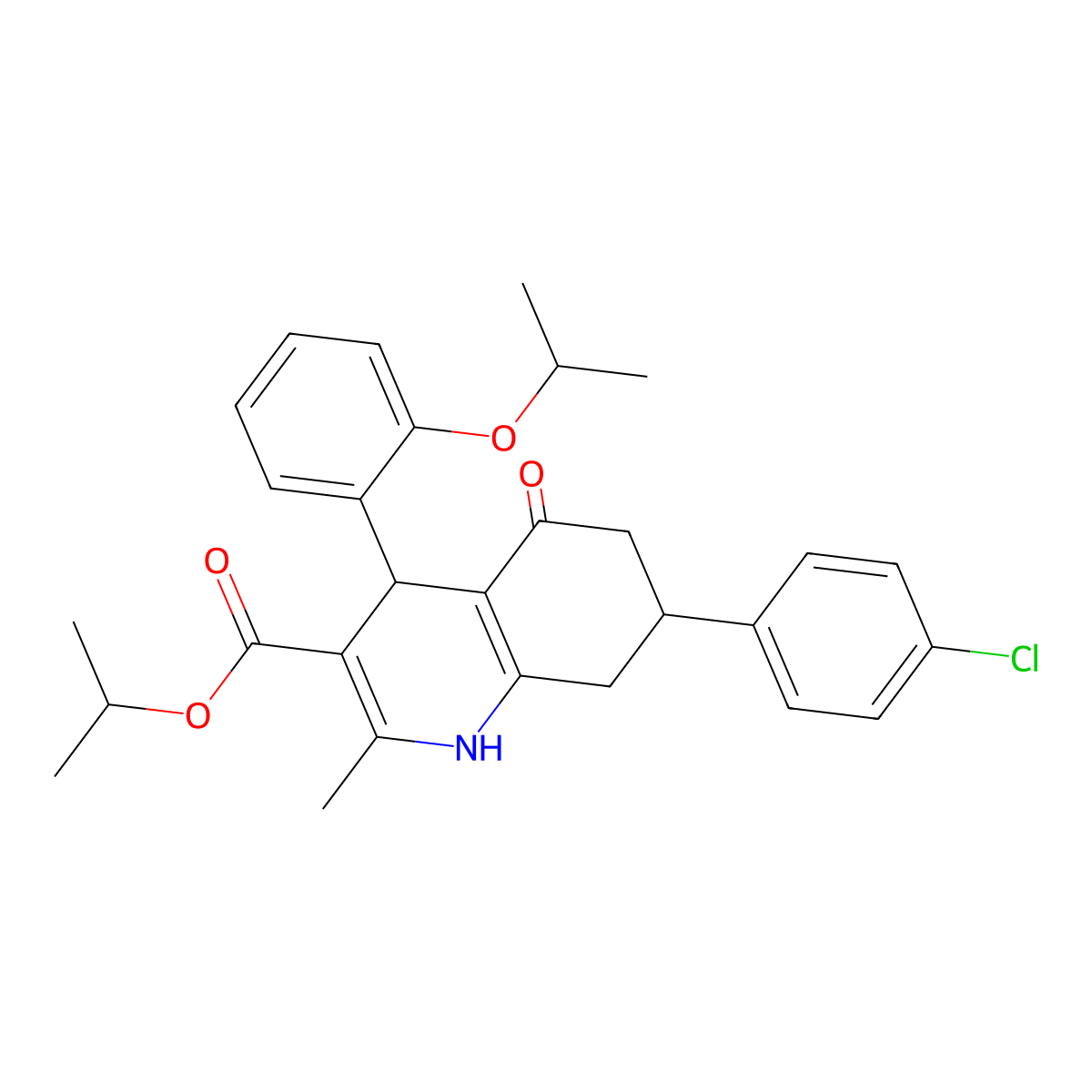 Isopropyl 7-(4-chlorophenyl)-4-(2-isopropoxyphenyl)-2-methyl-5-oxo-1,4,5,6,7,8-hexahydro-3-quinolinecarboxylate molecular structure, CAS 312526-60-6