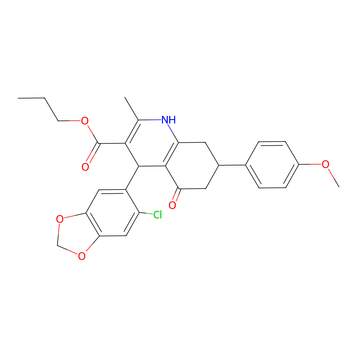 propyl 4-(6-chloro-1,3-benzodioxol-5-yl)-7-(4-methoxyphenyl)-2-methyl-5-oxo-4,6,7,8-tetrahydro-1H-quinoline-3-carboxylate molecular structure, CAS 312527-02-9