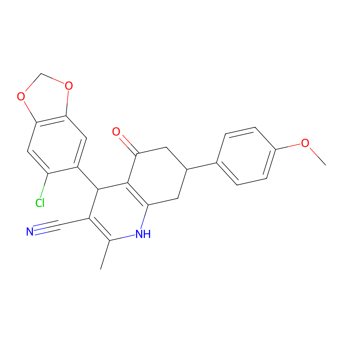 4-(6-chloro-1,3-benzodioxol-5-yl)-7-(4-methoxyphenyl)-2-methyl-5-oxo-4,6,7,8-tetrahydro-1H-quinoline-3-carbonitrile molecular structure, CAS 312527-04-1