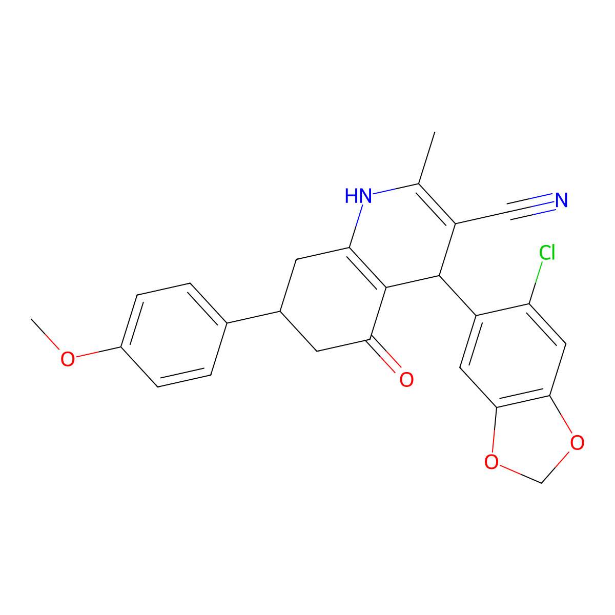 4-(6-chloro-1,3-benzodioxol-5-yl)-7-(4-methoxyphenyl)-2-methyl-5-oxo-4,6,7,8-tetrahydro-1H-quinoline-3-carbonitrile molecular structure, CAS 312527-04-1