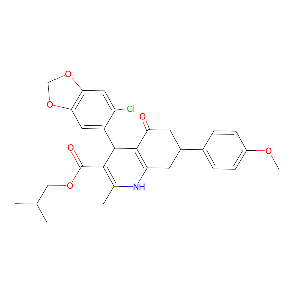2-methylpropyl 4-(6-chloro-1,3-benzodioxol-5-yl)-7-(4-methoxyphenyl)-2-methyl-5-oxo-4,6,7,8-tetrahydro-1H-quinoline-3-carboxylate molecular structure, CAS 312527-11-0