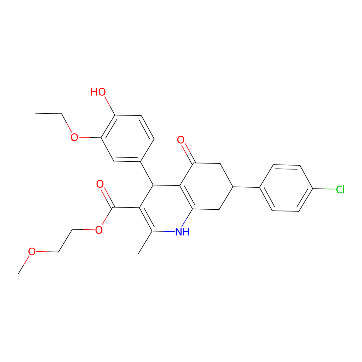 2-Methoxyethyl 7-(4-chlorophenyl)-4-(3-ethoxy-4-hydroxyphenyl)-2-methyl-5-oxo-1,4,5,6,7,8-hexahydroquinoline-3-carboxylate molecular structure, CAS 312527-12-1
