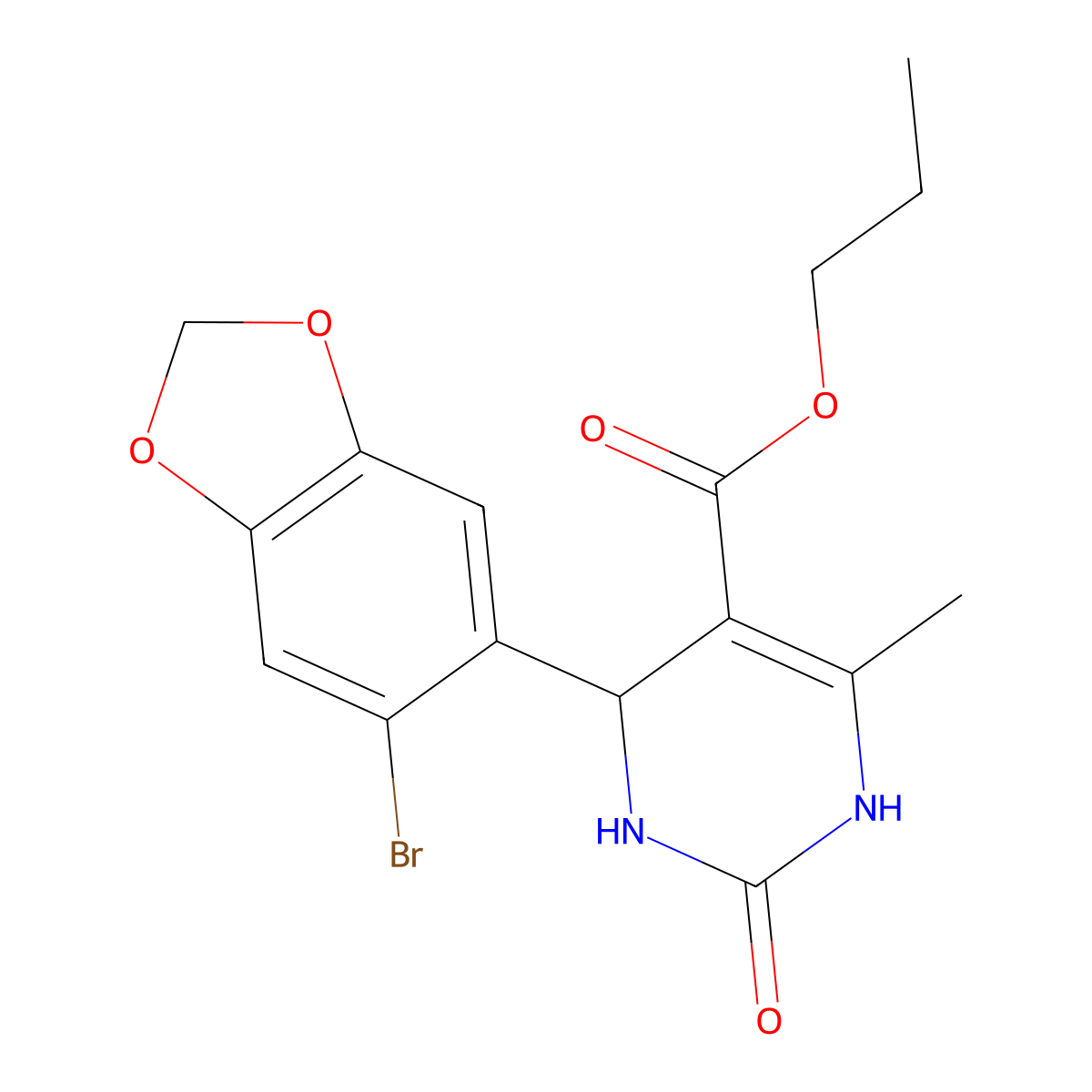 Propyl 4-(6-bromo-1,3-benzodioxol-5-yl)-6-methyl-2-oxo-1,2,3,4-tetrahydropyrimidine-5-carboxylate molecular structure, CAS 312527-18-7