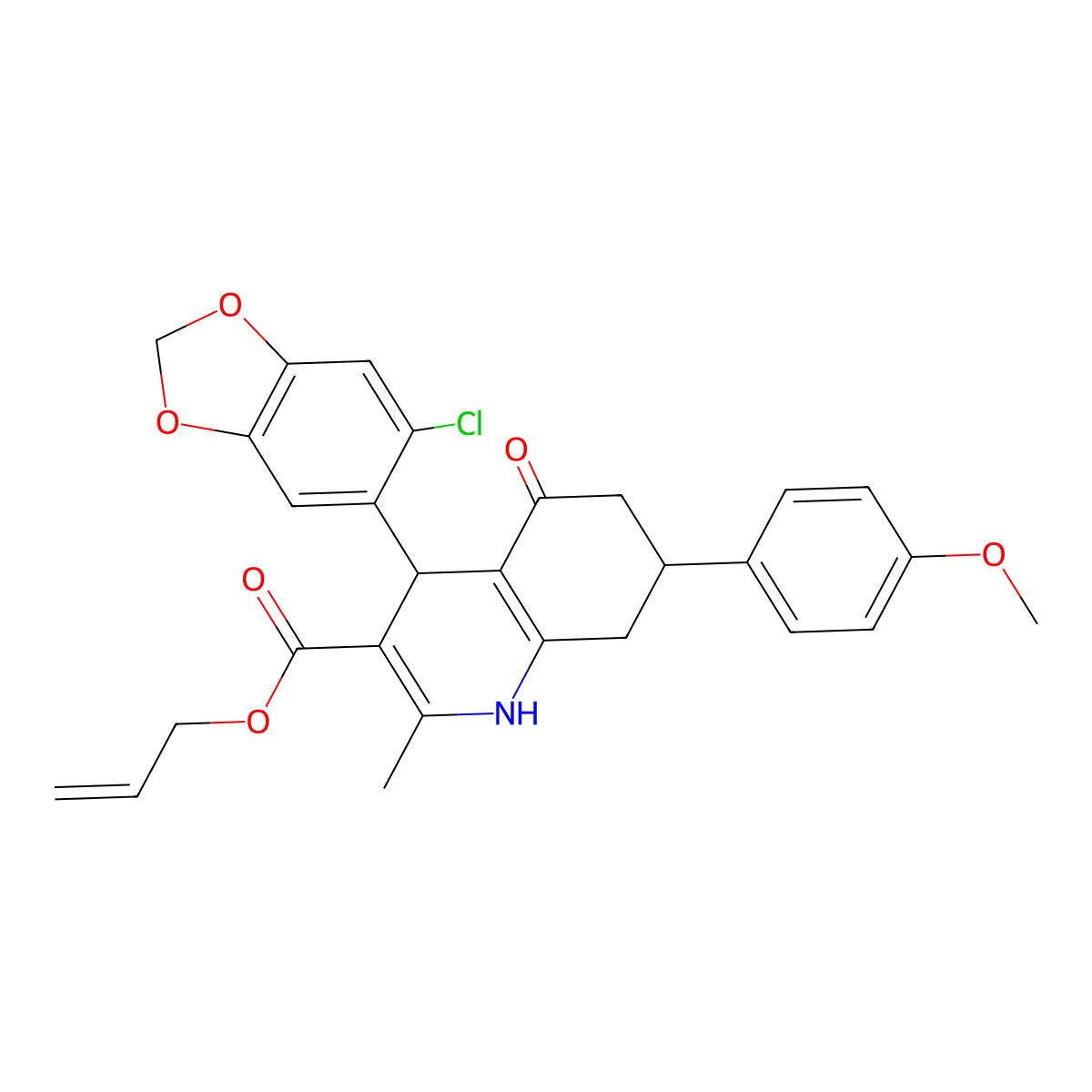 Allyl 4-(6-chloro-1,3-benzodioxol-5-yl)-7-(4-methoxyphenyl)-2-methyl-5-oxo-1,4,5,6,7,8-hexahydro-3-quinolinecarboxylate molecular structure, CAS 312527-22-3