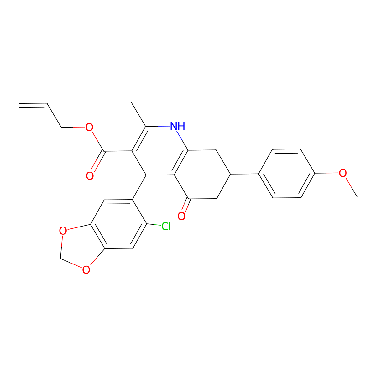Allyl 4-(6-chloro-1,3-benzodioxol-5-yl)-7-(4-methoxyphenyl)-2-methyl-5-oxo-1,4,5,6,7,8-hexahydro-3-quinolinecarboxylate molecular structure, CAS 312527-22-3