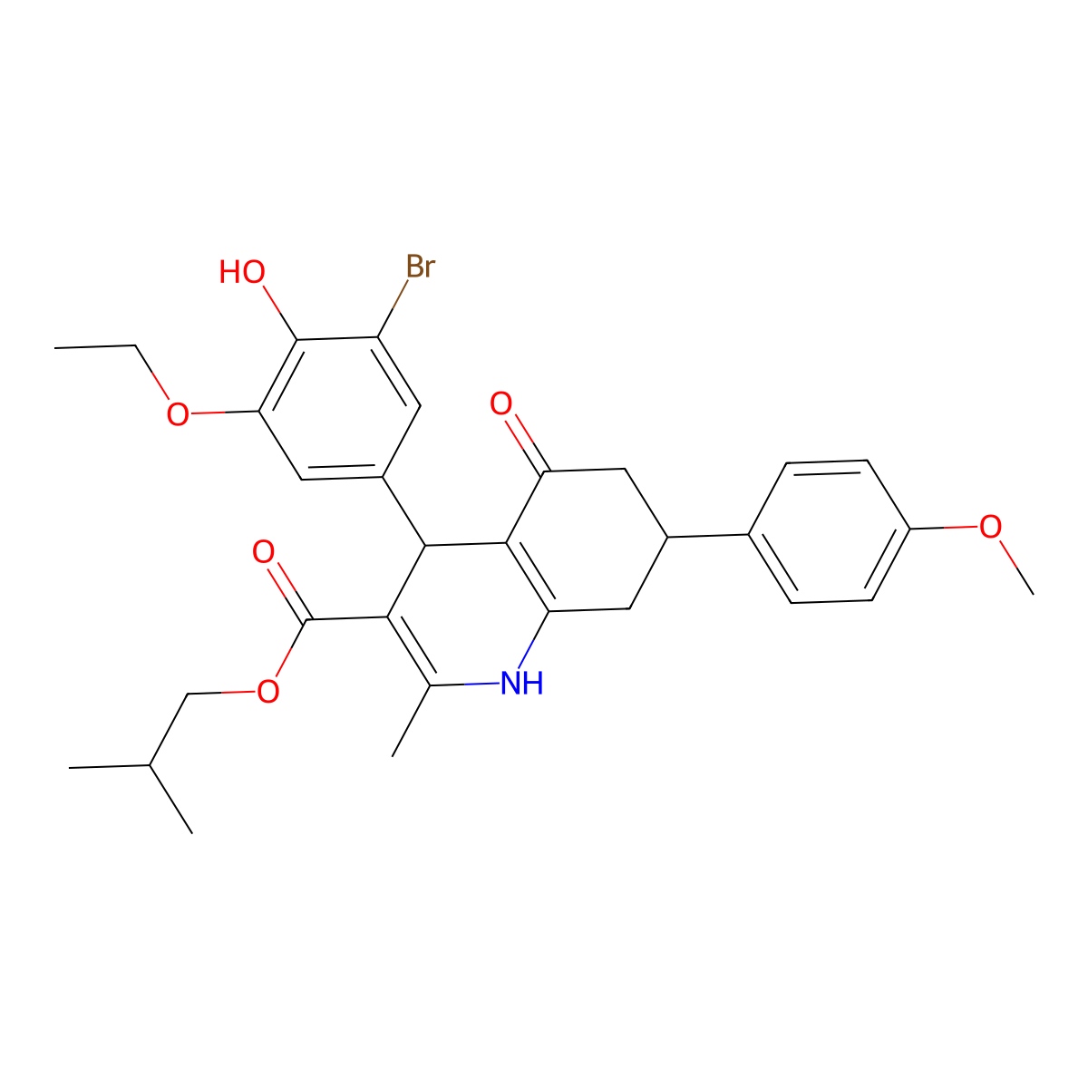 2-Methylpropyl 4-(3-bromo-5-ethoxy-4-hydroxyphenyl)-7-(4-methoxyphenyl)-2-methyl-5-oxo-1,4,5,6,7,8-hexahydroquinoline-3-carboxylate molecular structure, CAS 312527-24-5