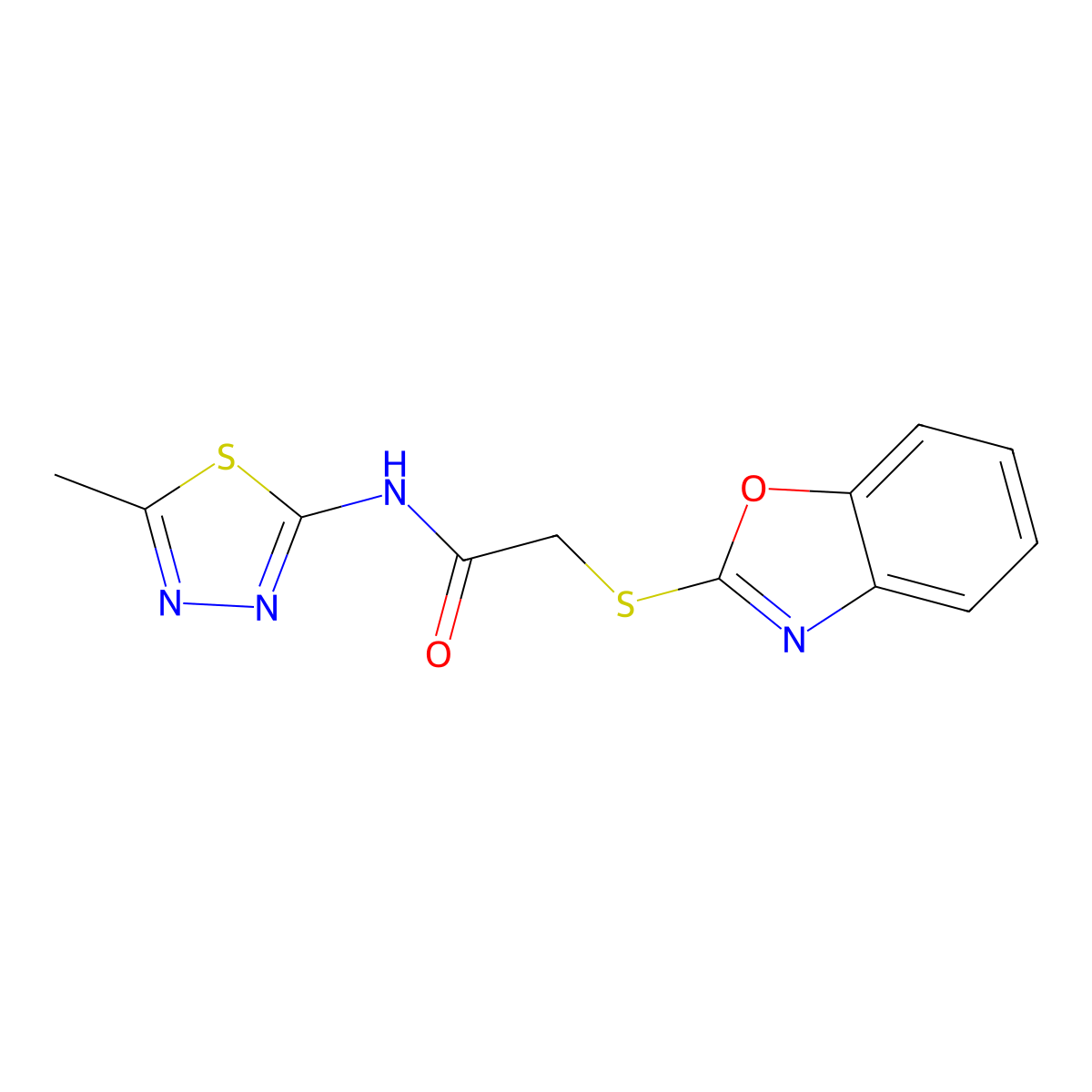 2-(1,3-benzoxazol-2-ylsulfanyl)-N-(5-methyl-1,3,4-thiadiazol-2-yl)acetamide molecular structure, CAS 312527-33-6