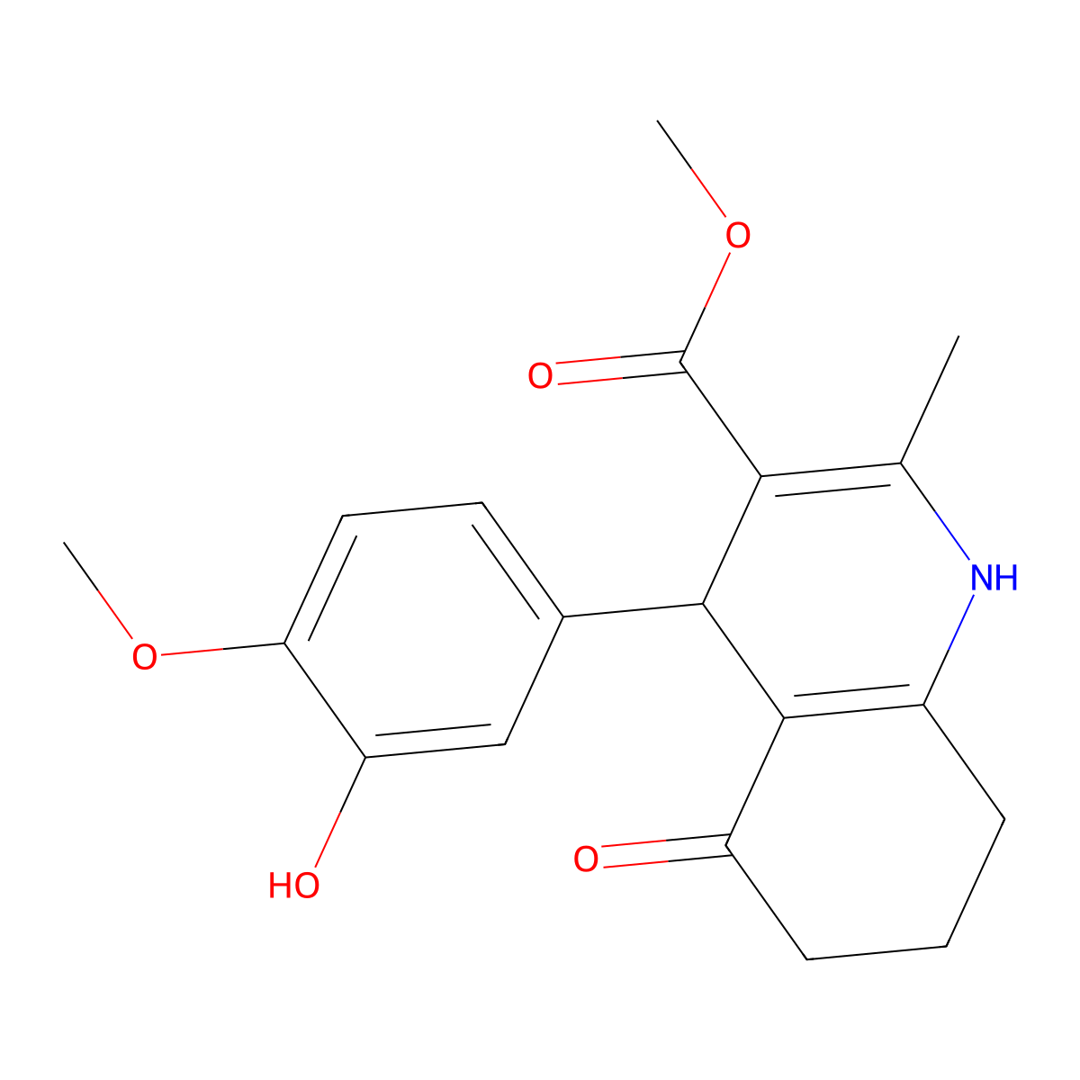 Methyl 4-(3-hydroxy-4-methoxyphenyl)-2-methyl-5-oxo-1,4,5,6,7,8-hexahydroquinoline-3-carboxylate molecular structure, CAS 312527-55-2