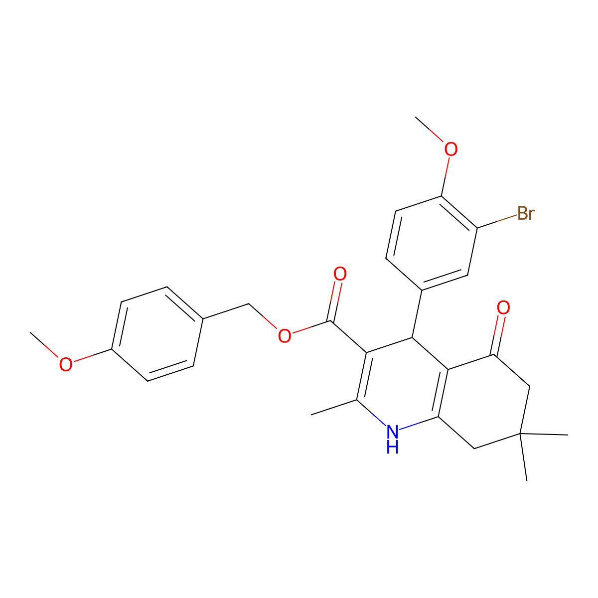 4-Methoxybenzyl 4-(3-bromo-4-methoxyphenyl)-2,7,7-trimethyl-5-oxo-1,4,5,6,7,8-hexahydroquinoline-3-carboxylate molecular structure, CAS 312527-60-9