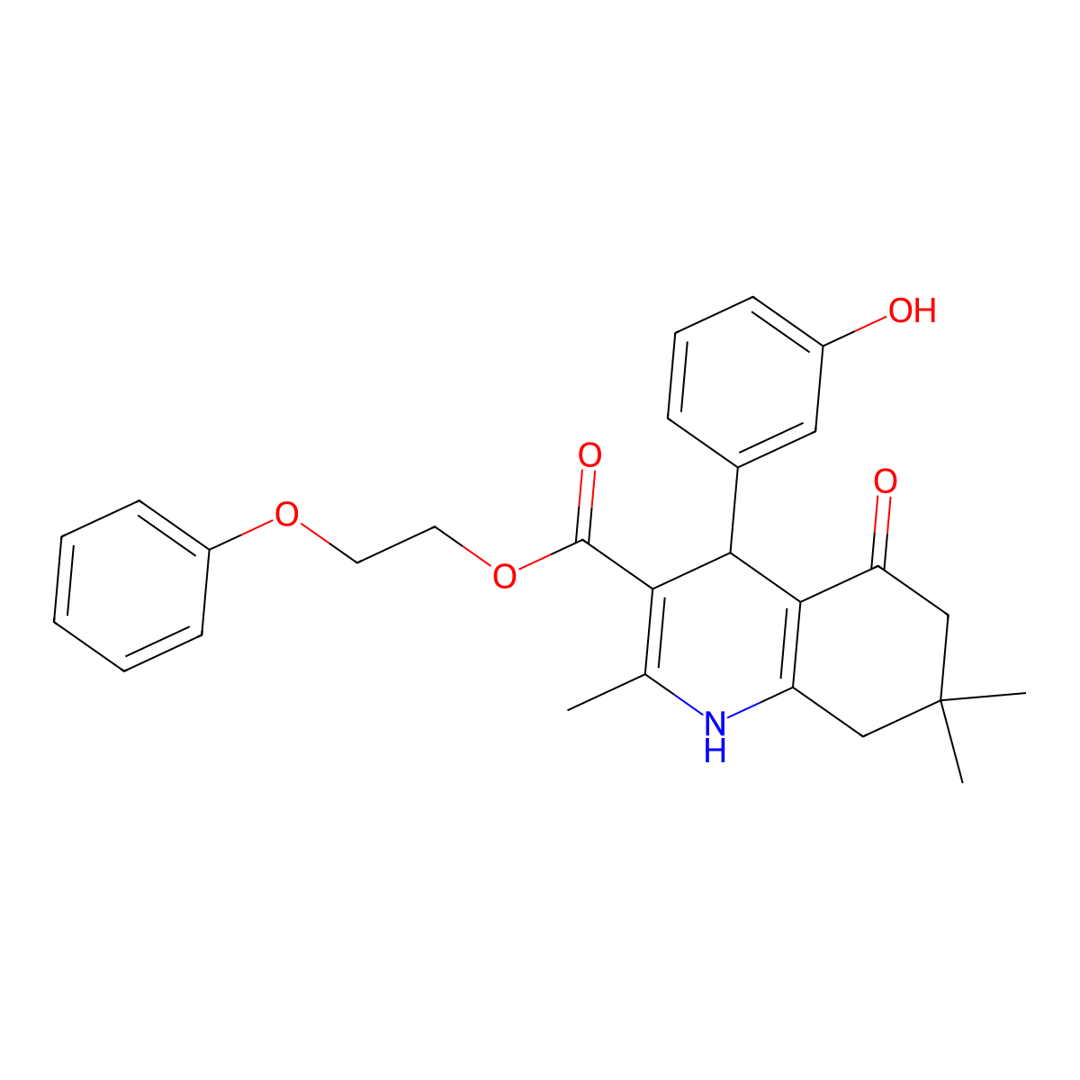 2-Phenoxyethyl 4-(3-hydroxyphenyl)-2,7,7-trimethyl-5-oxo-1,4,5,6,7,8-hexahydroquinoline-3-carboxylate molecular structure, CAS 312527-66-5