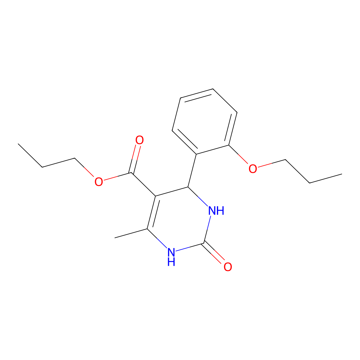 Propyl 6-methyl-2-oxo-4-(2-propoxyphenyl)-1,2,3,4-tetrahydropyrimidine-5-carboxylate molecular structure, CAS 312527-74-5