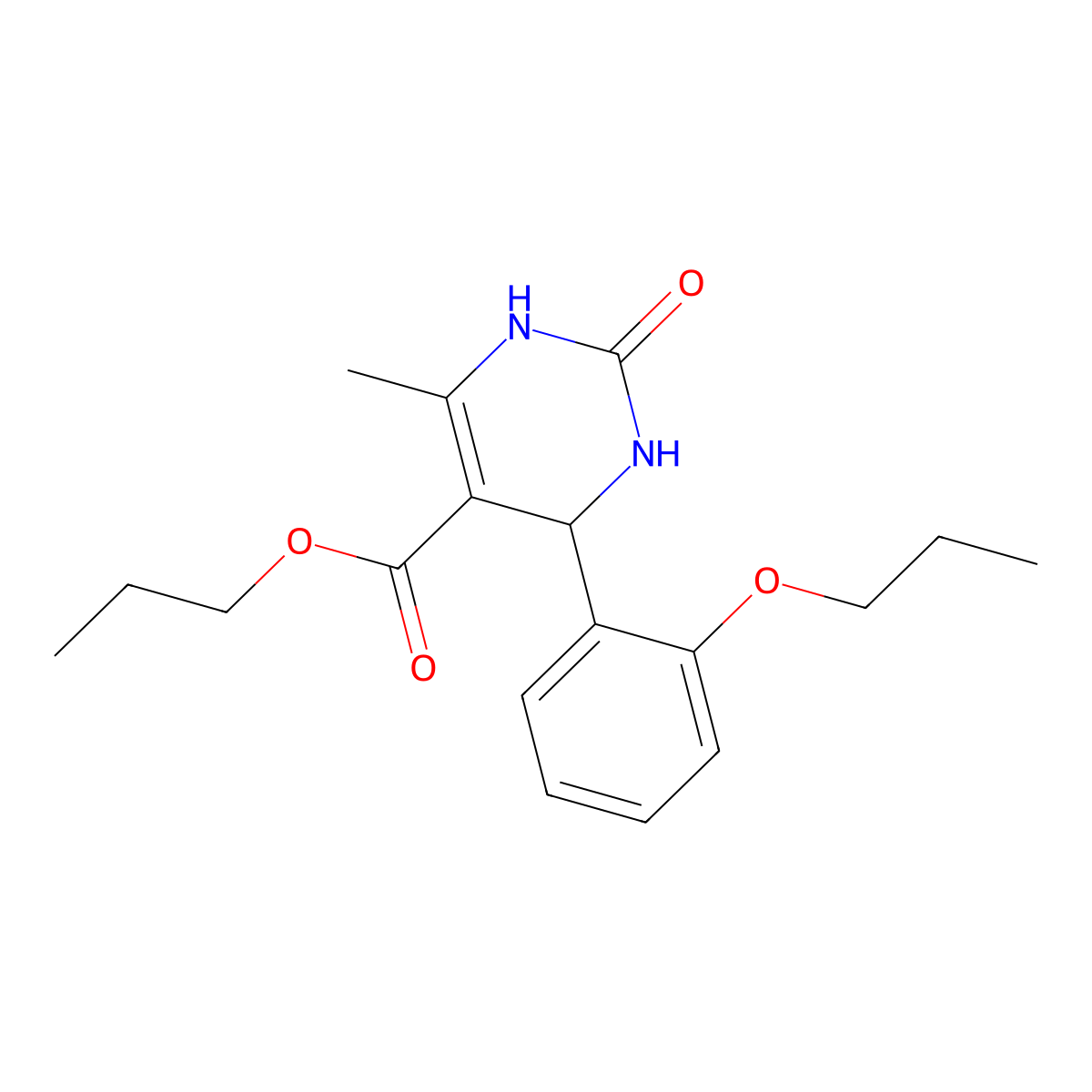 Propyl 6-methyl-2-oxo-4-(2-propoxyphenyl)-1,2,3,4-tetrahydropyrimidine-5-carboxylate molecular structure, CAS 312527-74-5