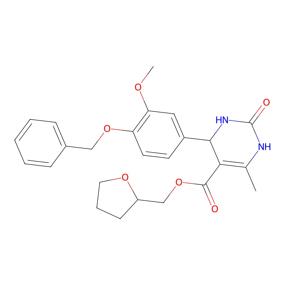 Tetrahydrofuran-2-ylmethyl 4-[4-(benzyloxy)-3-methoxyphenyl]-6-methyl-2-oxo-1,2,3,4-tetrahydropyrimidine-5-carboxylate molecular structure, CAS 312527-75-6