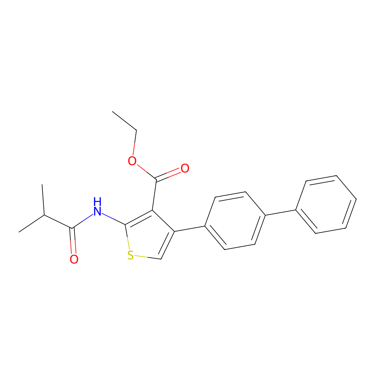 Ethyl 2-(2-methylpropanoylamino)-4-(4-phenylphenyl)thiophene-3-carboxylate molecular structure, CAS 312528-07-7