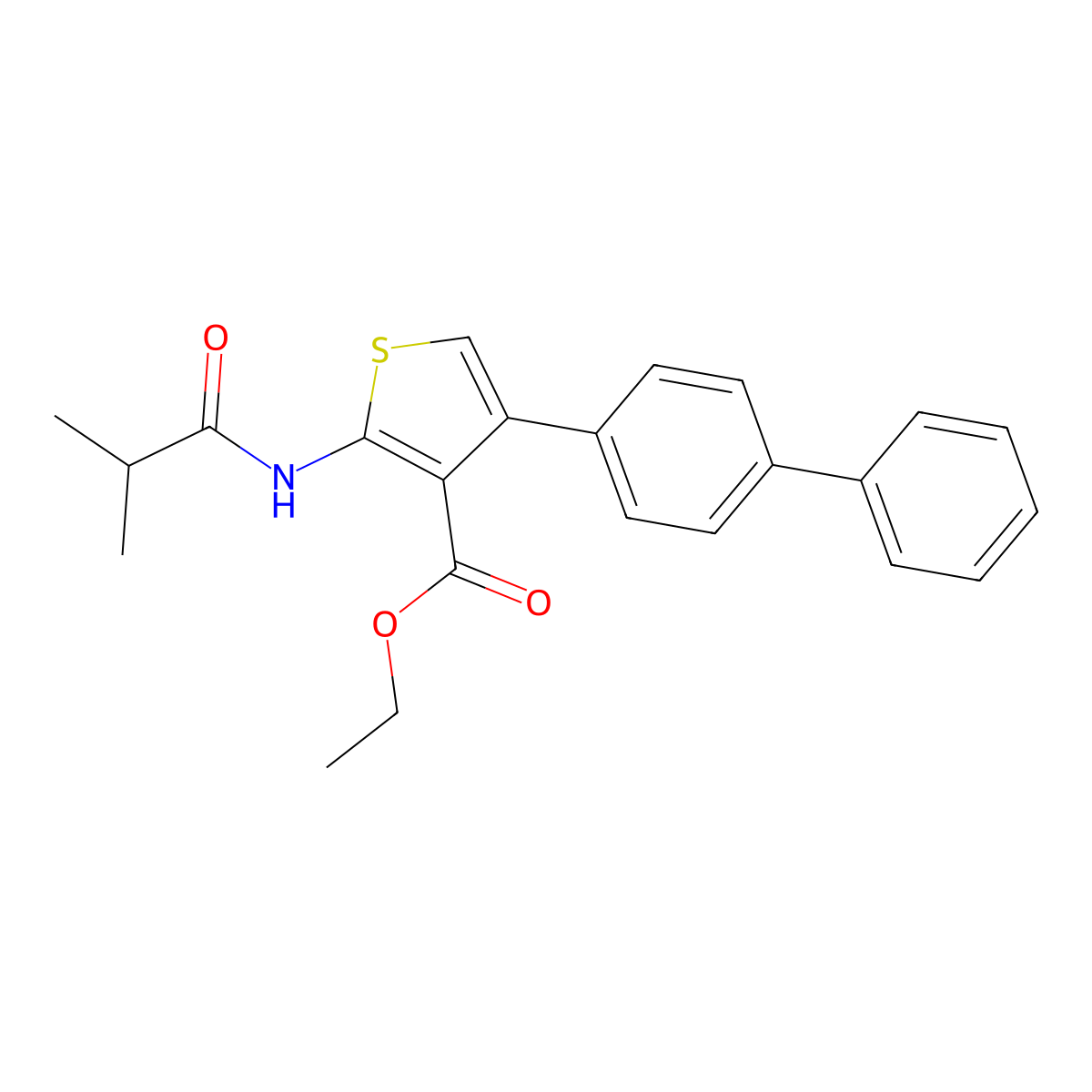Ethyl 2-(2-methylpropanoylamino)-4-(4-phenylphenyl)thiophene-3-carboxylate molecular structure, CAS 312528-07-7