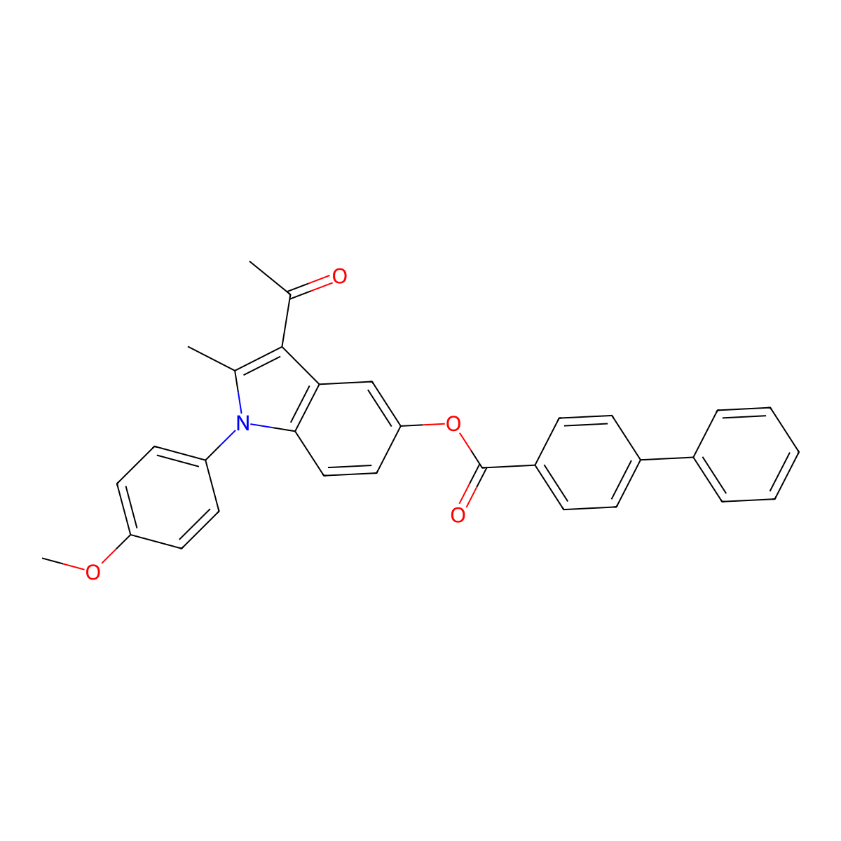 3-acetyl-1-(4-methoxyphenyl)-2-methyl-1H-indol-5-yl [1,1'-biphenyl]-4-carboxylate molecular structure, CAS 312528-20-4