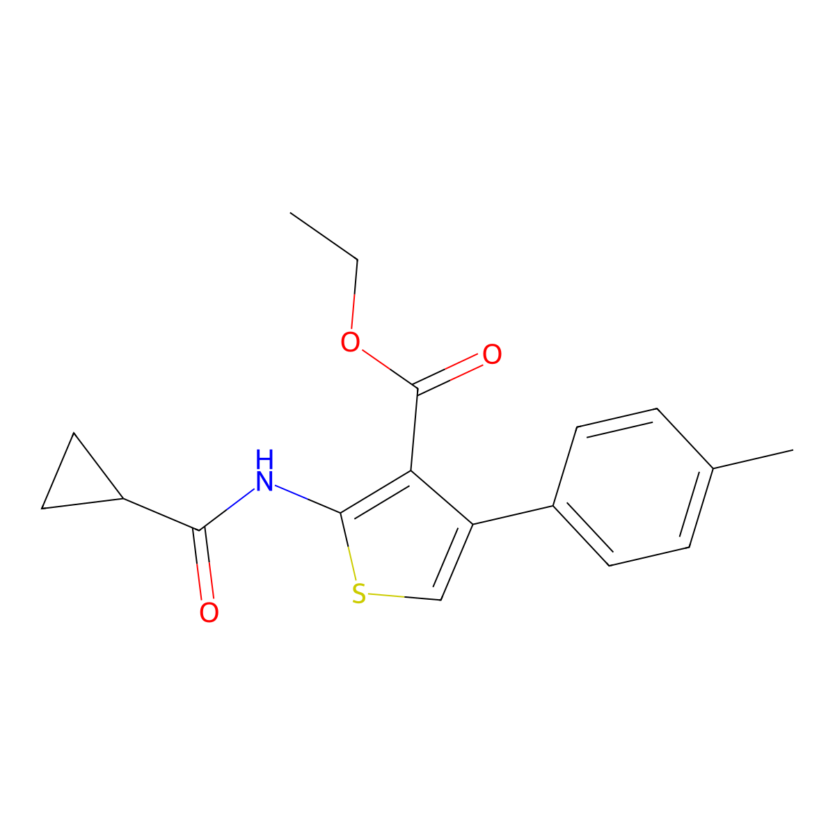 Ethyl 2-[(cyclopropylcarbonyl)amino]-4-(4-methylphenyl)thiophene-3-carboxylate molecular structure, CAS 312528-48-6