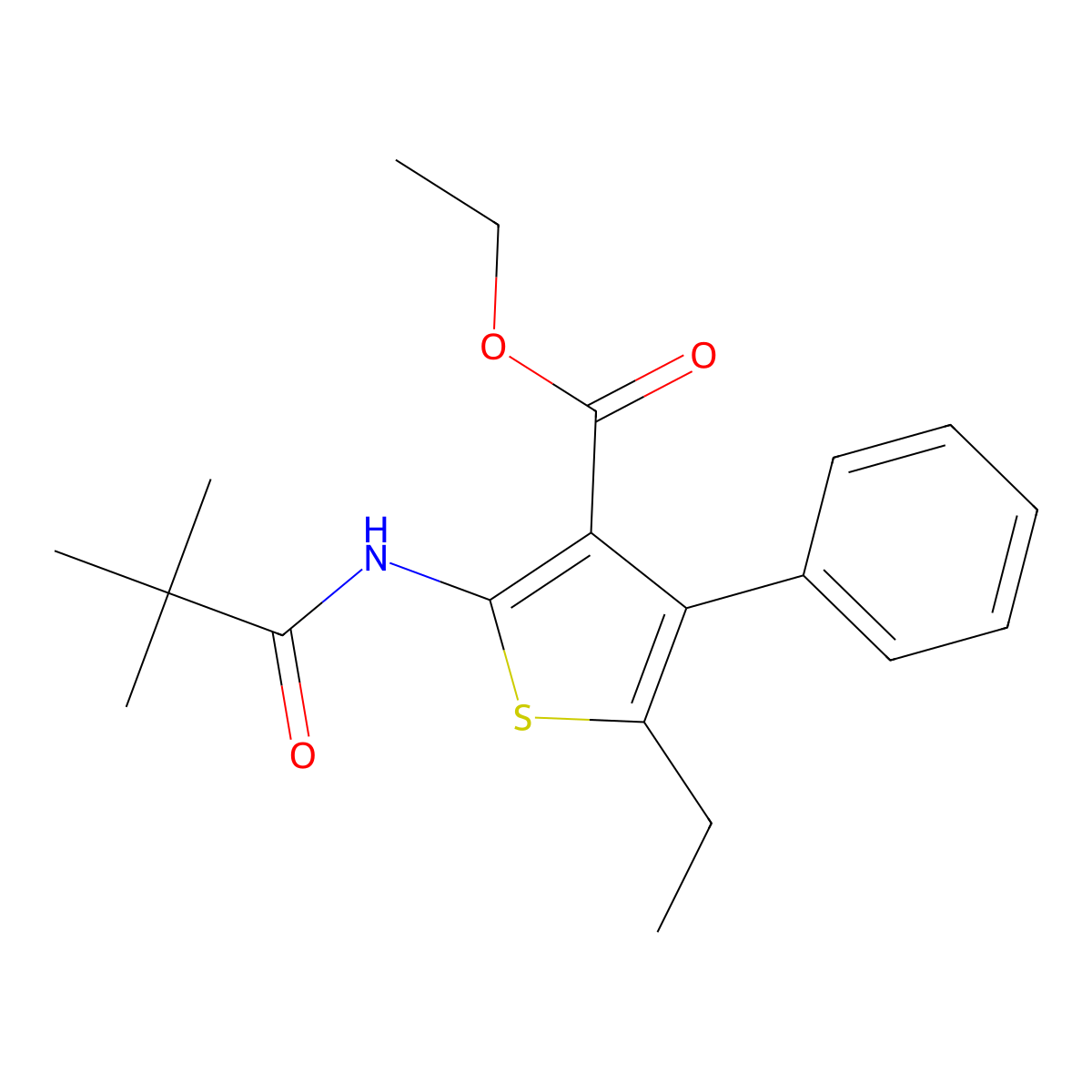 Ethyl 2-(2,2-dimethylpropanoylamino)-5-ethyl-4-phenylthiophene-3-carboxylate molecular structure, CAS 312528-51-1