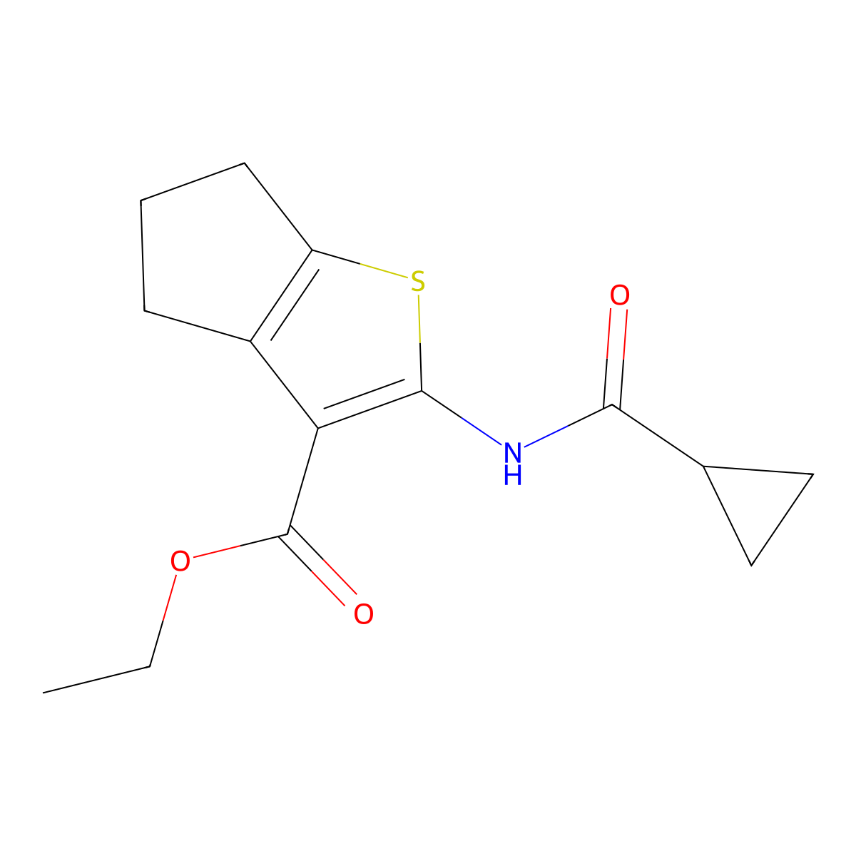 ethyl 2-(cyclopropanecarboxamido)-5,6-dihydro-4H-cyclopenta[b]thiophene-3-carboxylate molecular structure, CAS 312528-55-5