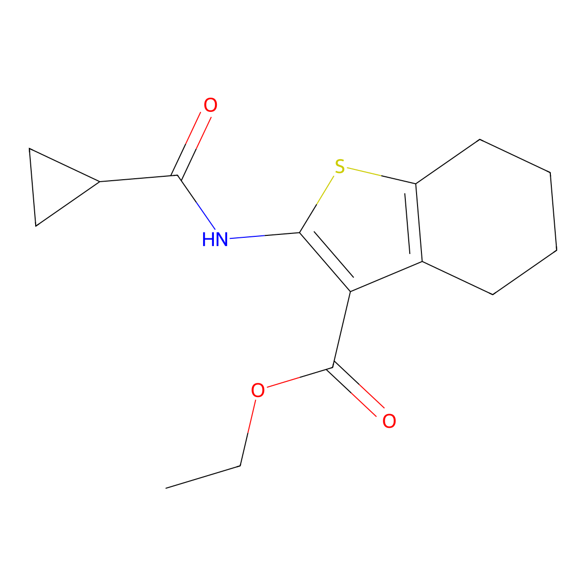Ethyl 2-[(cyclopropylcarbonyl)amino]-4,5,6,7-tetrahydro-1-benzothiophene-3-carboxylate molecular structure, CAS 312528-58-8