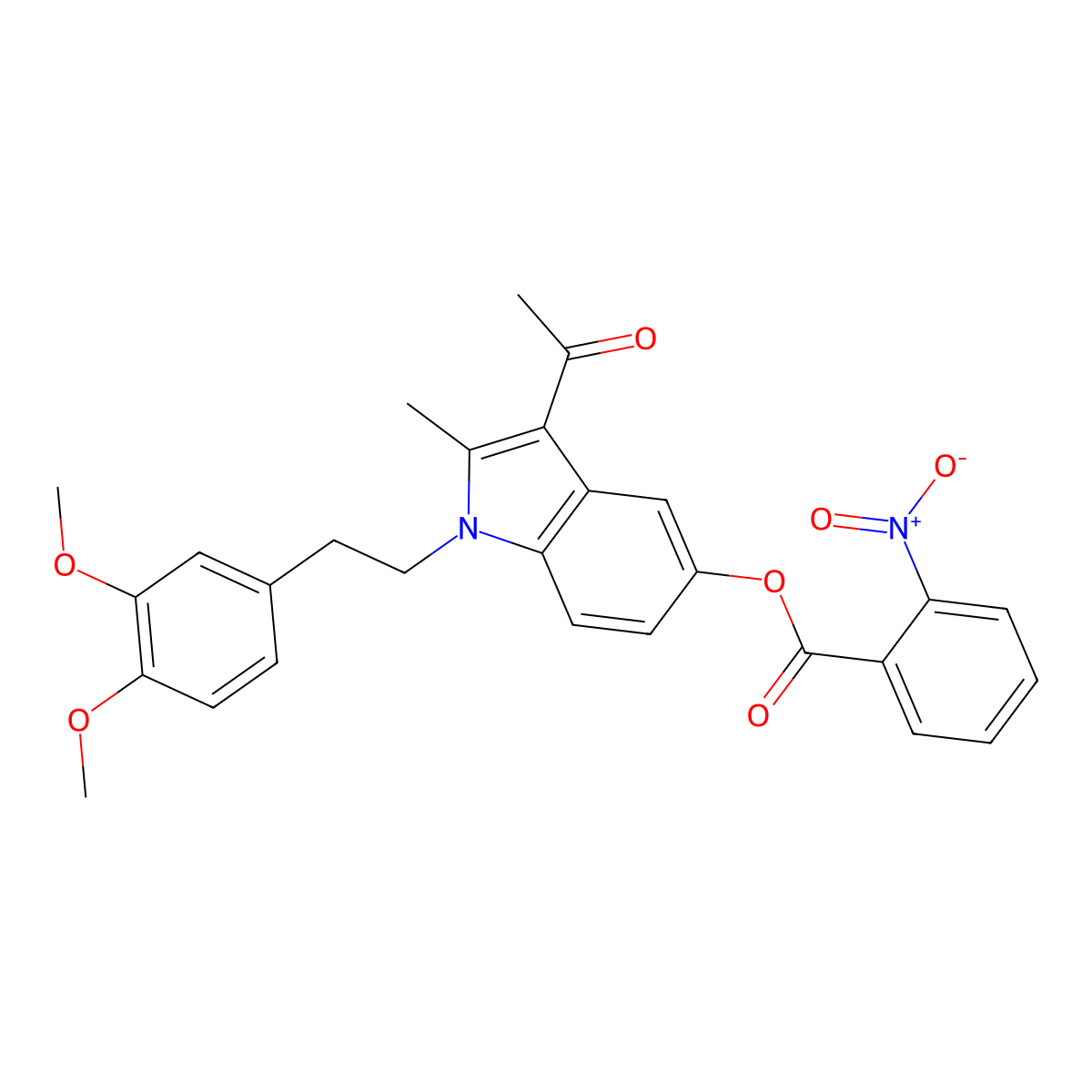 3-acetyl-1-[2-(3,4-dimethoxyphenyl)ethyl]-2-methyl-1H-indol-5-yl 2-nitrobenzoate molecular structure, CAS 312528-62-4