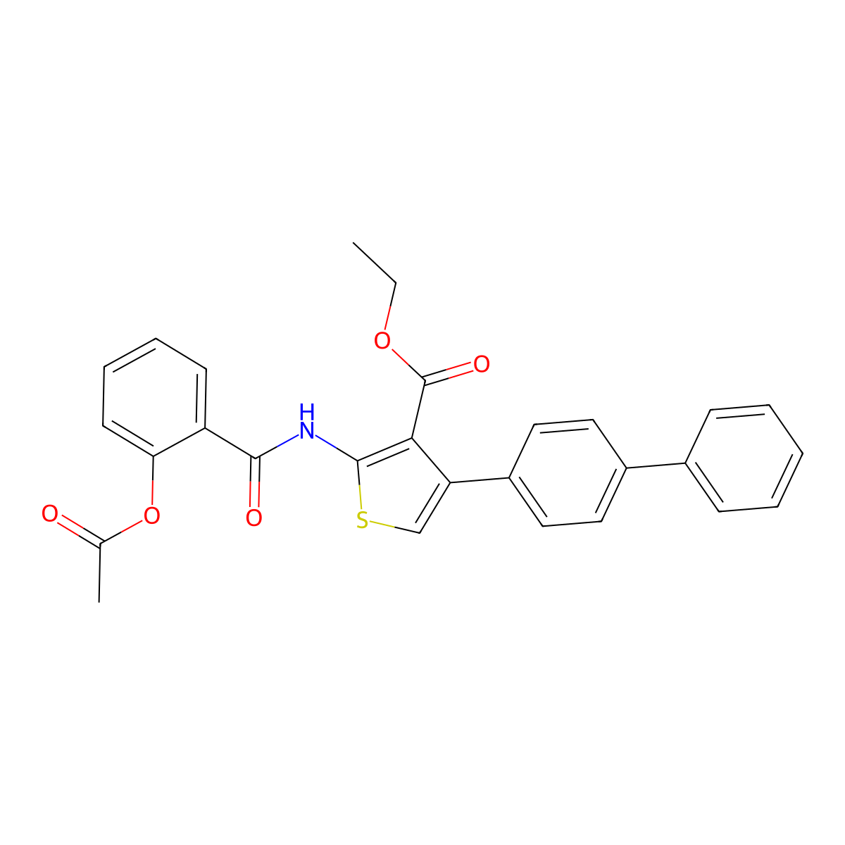 Ethyl 2-[(2-acetyloxybenzoyl)amino]-4-(4-phenylphenyl)thiophene-3-carboxylate molecular structure, CAS 312528-63-5