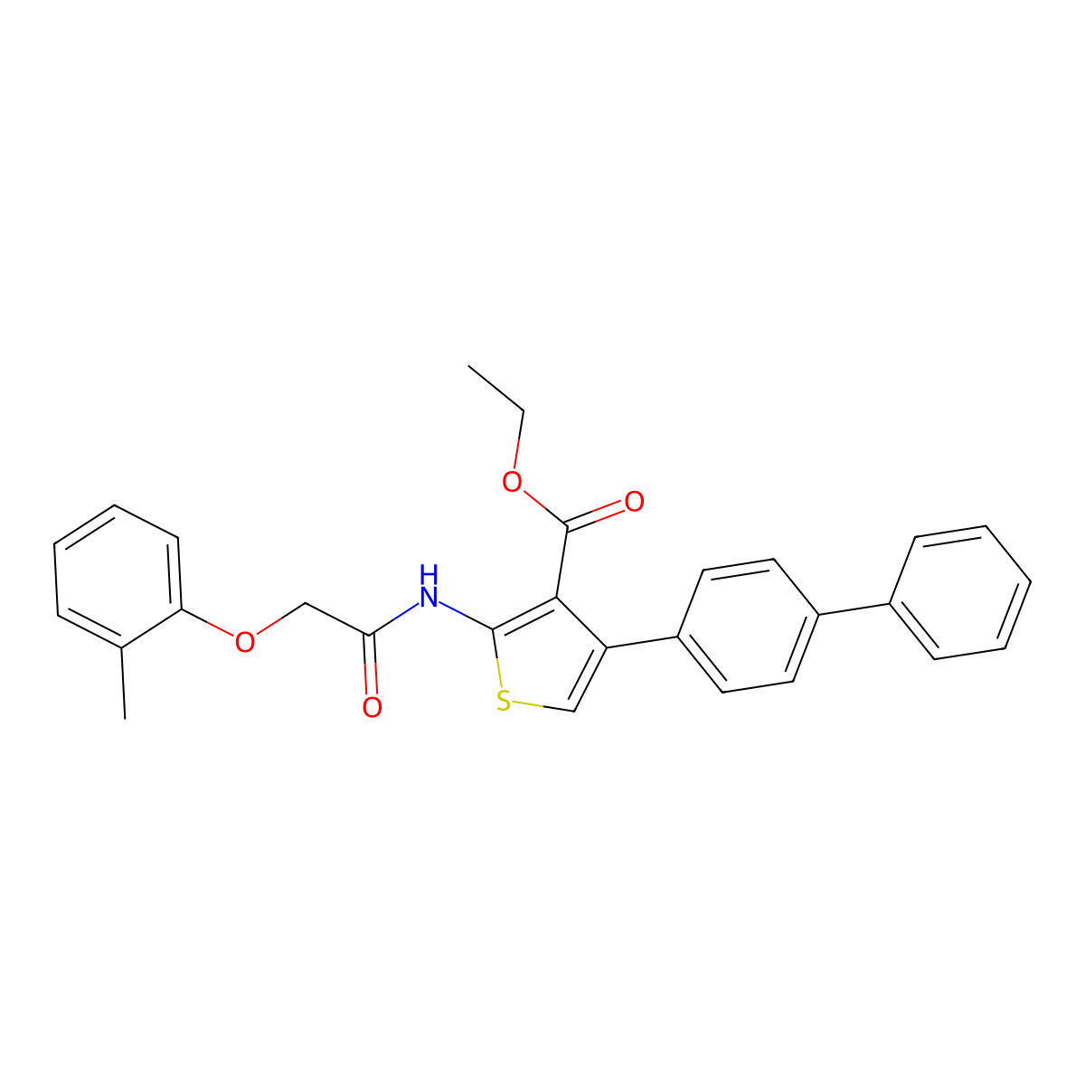 Ethyl 2-[[2-(2-methylphenoxy)acetyl]amino]-4-(4-phenylphenyl)thiophene-3-carboxylate molecular structure, CAS 312528-65-7