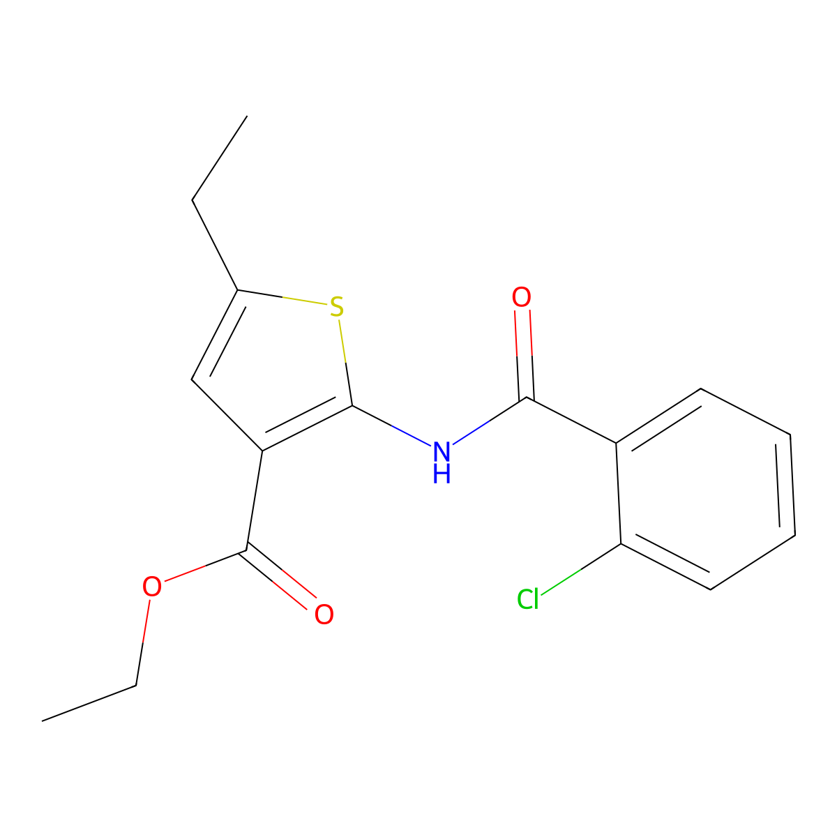 Ethyl 2-(2-chlorobenzamido)-5-ethylthiophene-3-carboxylate molecular structure, CAS 312528-70-4