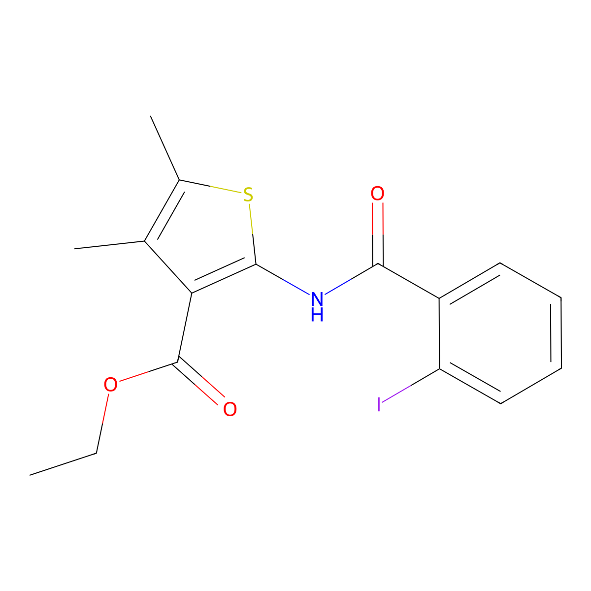 Ethyl 2-[(2-iodobenzoyl)amino]-4,5-dimethylthiophene-3-carboxylate molecular structure, CAS 312528-77-1
