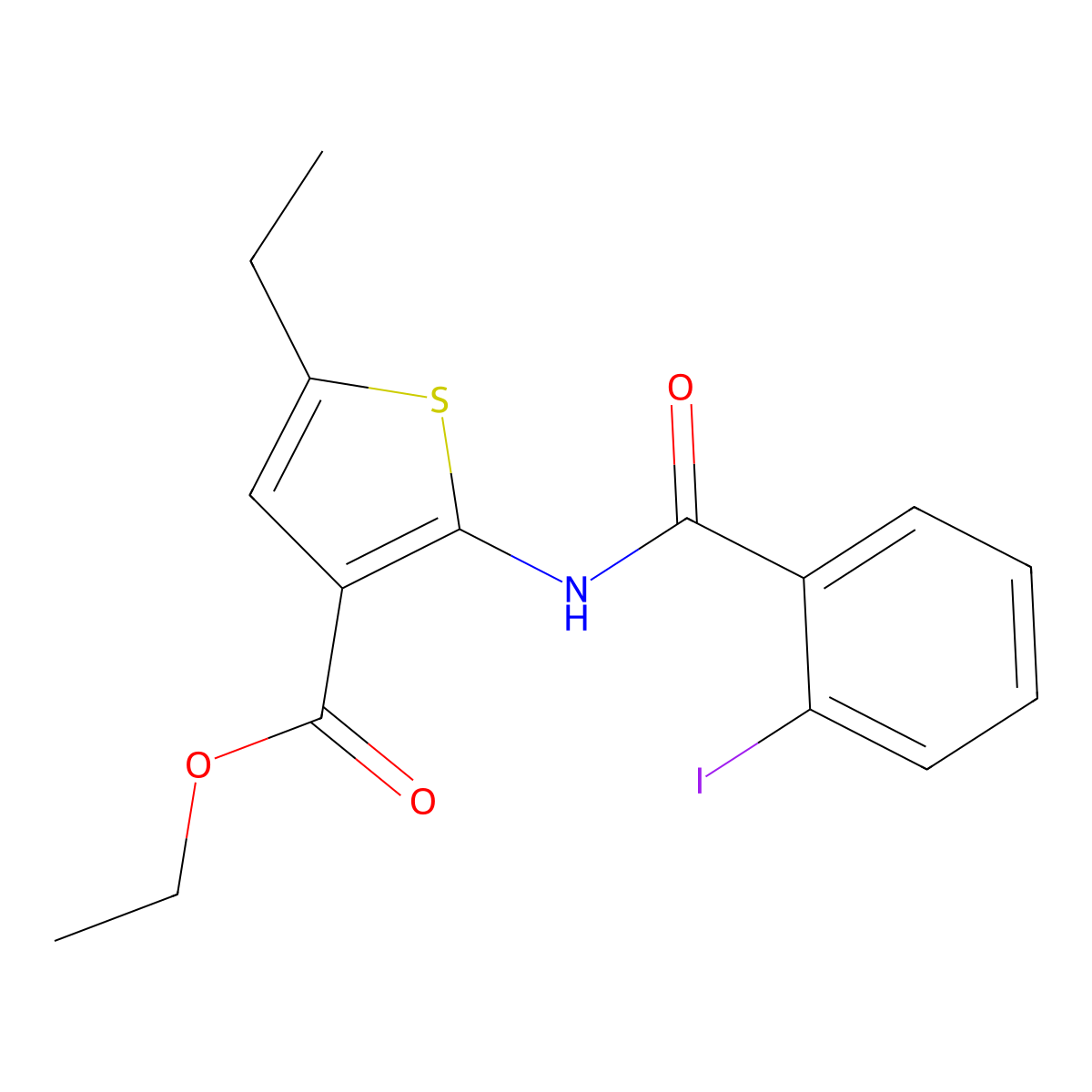 Ethyl 5-ethyl-2-(2-iodobenzamido)thiophene-3-carboxylate molecular structure, CAS 312528-78-2